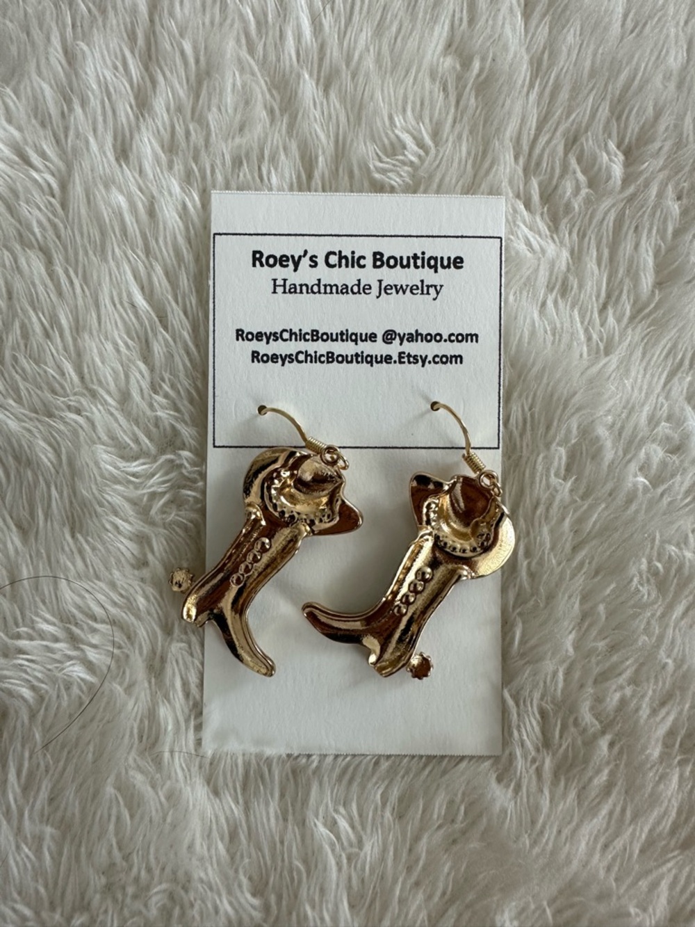 Gold Western Cowboy Boot & Hat Dangle Earrings 18k GP Ear Wires - Picture 3 of 3